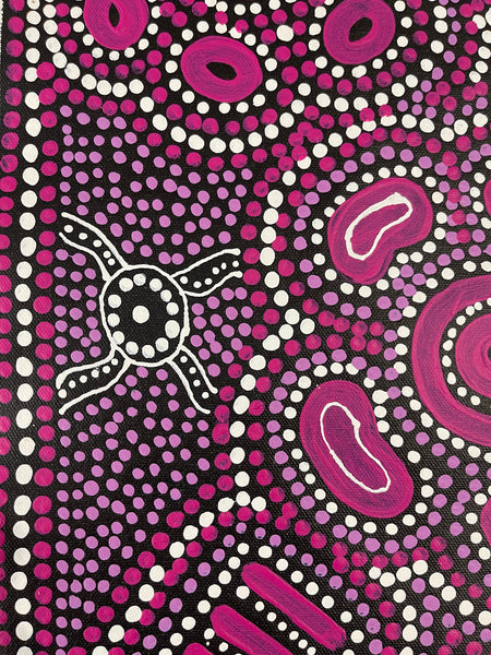 #171 My Country Wallaby Tracks (PINKS) - SHARON TURNER : Aboriginal Art: 52X37cm