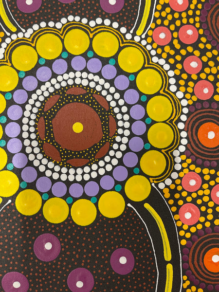 #155 ALIARA BIRD After Rain Seeds Multi) : Aboriginal Art: 94x50cm