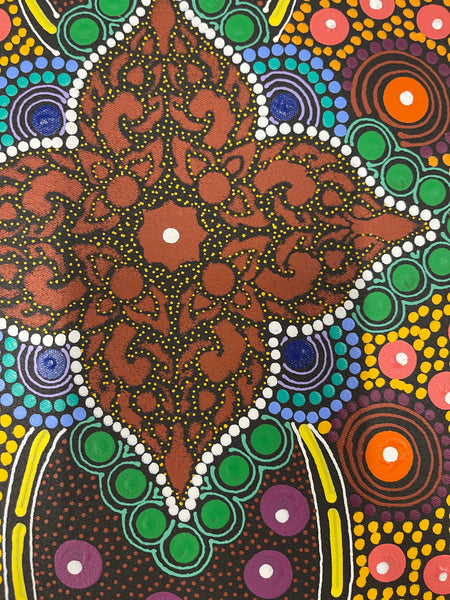 #155 ALIARA BIRD After Rain Seeds Multi) : Aboriginal Art: 94x50cm