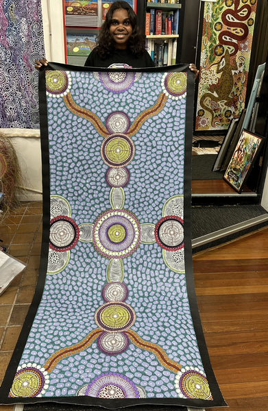 #144 ALIARA BIRD After the Rain (Light Purple/Aqua) : Aboriginal Art: 85x200cm