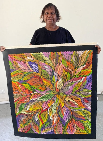 #107 Bush Medicine Leaves (Multi) - CAROLINE NUMINA : Aboriginal Art: 84x94cm