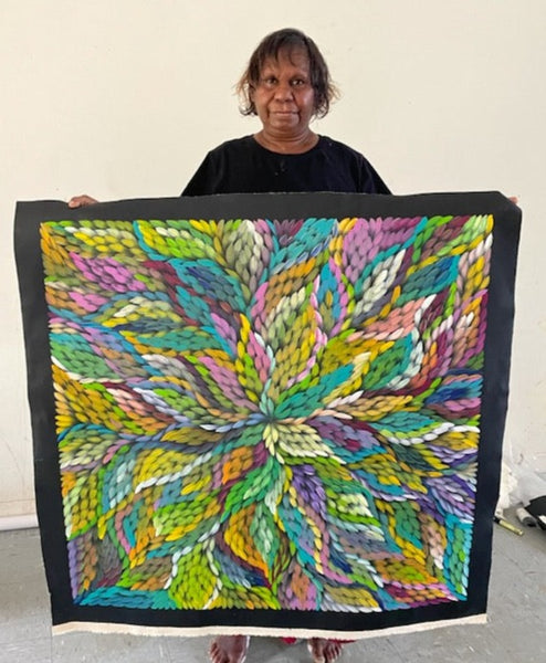 #101 Bush Medicine Leaves (Multi) - CAROLINE NUMINA : Aboriginal Art: 96x97cm