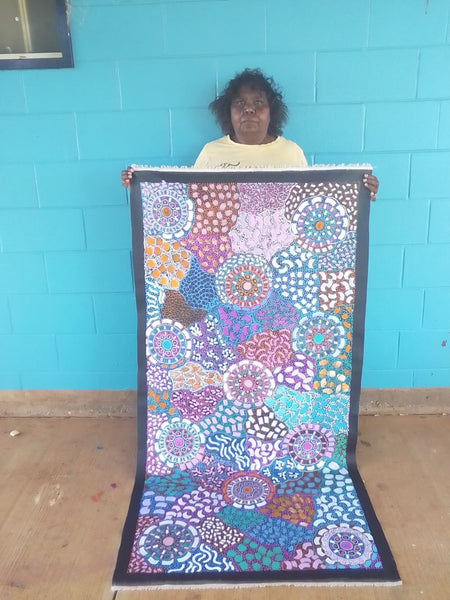 #159 Bush Flower Dreaming (Multi)- RACHAEL NAMBULA: Aboriginal Art 82x165cm